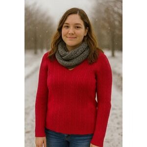 Karen Scott Women Medium Red Knit Sweater Academia Casual Eclectic Grandpa